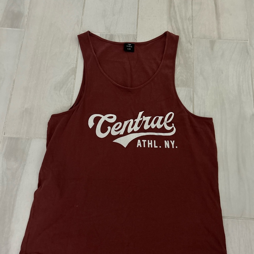 Cotton On Men's Tank Top - Maroon with White Print